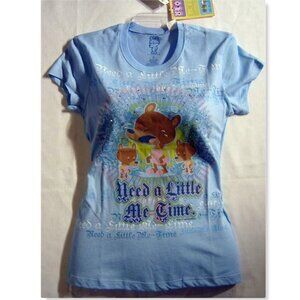 Y2K JUST JIMMY Jim Benton T Shirt Light Blue Need a Little Me Time 2007 NOS Jrs